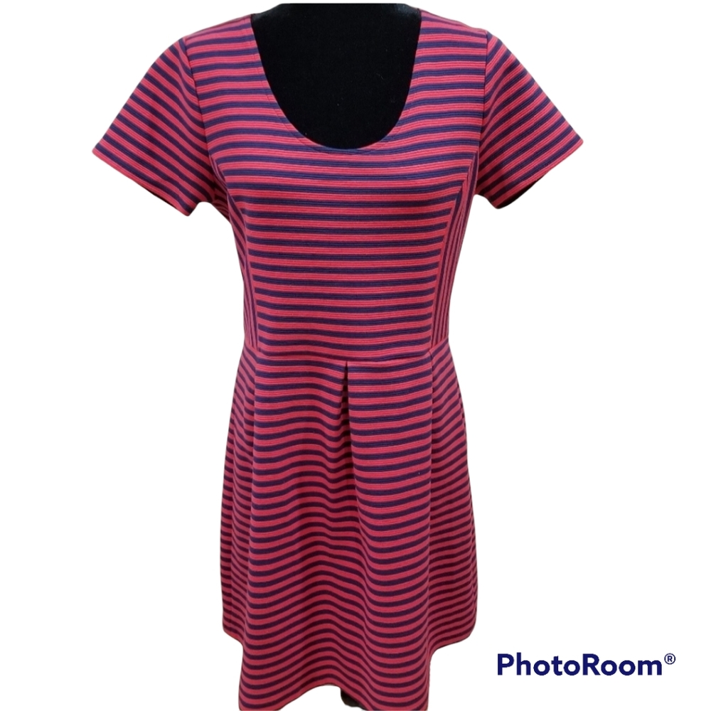 J. Crew Pink and Black Striped Mini Dress
